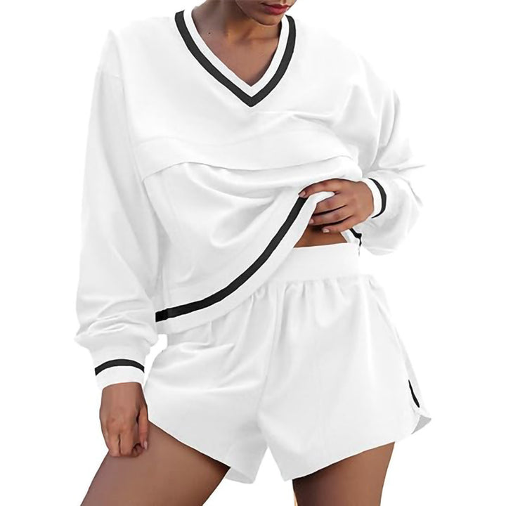 Ladies V-neck sports top with shorts Lune London