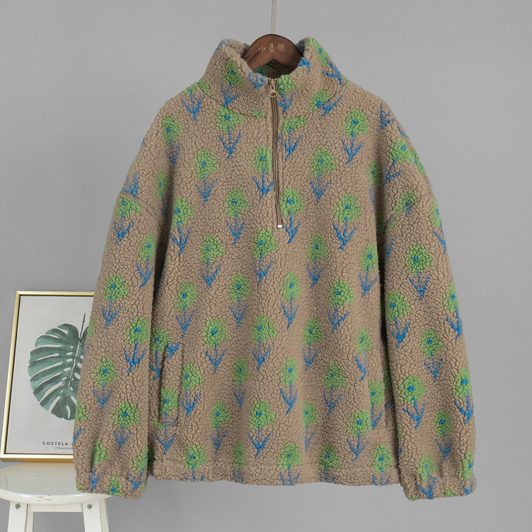 Pullover en polaire pour femmes avec motif floral et col haut Chic & Stil