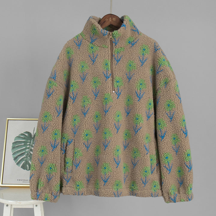 Pullover en polaire pour femmes avec motif floral et col haut Chic & Stil