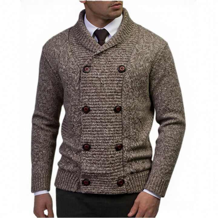 Elegant knitted sweater for men with double button closure and structured design Lune London