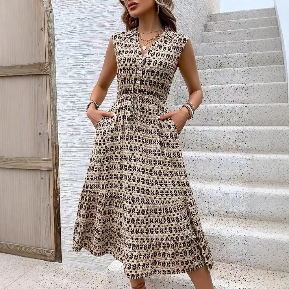 Midi dress for women with button details and elastic waistband Lune London