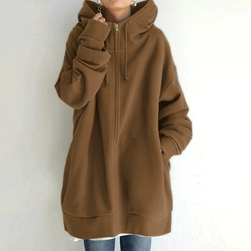 Lune London | Comfort - Extremely comfortable long zip-up plush hoodie with hood for women