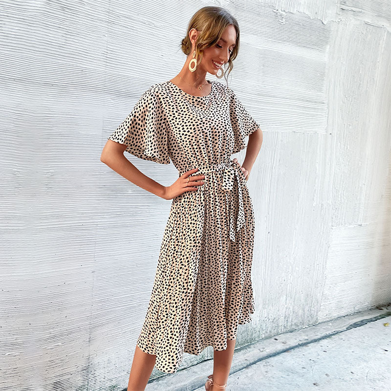 Lune London A-line midi dress for ladies with puff sleeves and drawstring at the waist