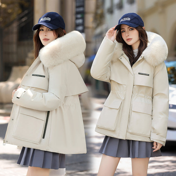 Ladies Elegant and warm winter jacket with removable faux fur collar and practical pockets Lune London