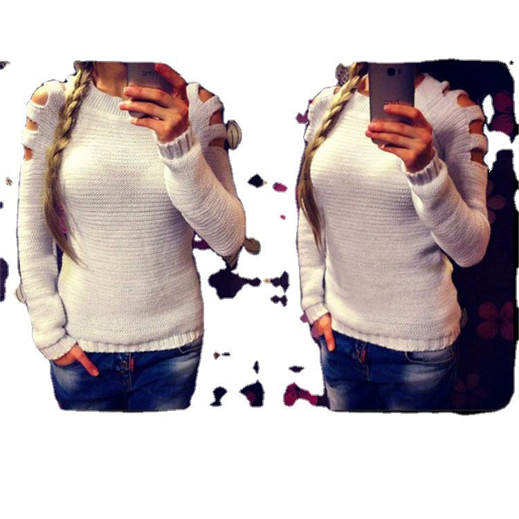 Pull en tricot pour femmes avec design à épaule dénudée et accents scintillants Chic & Stil