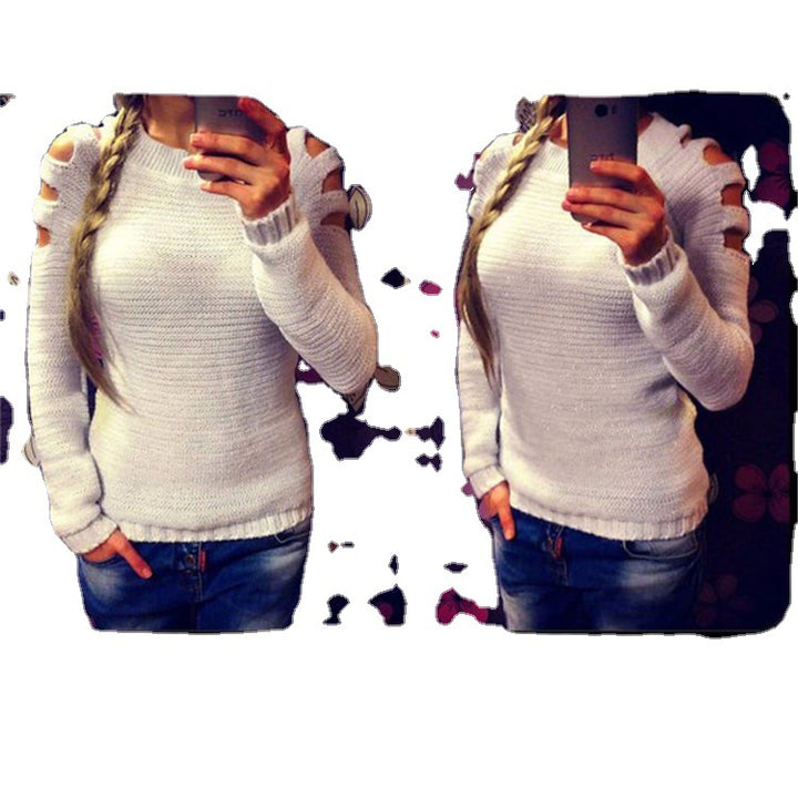 Pull en tricot pour femmes avec design à épaule dénudée et accents scintillants Chic & Stil