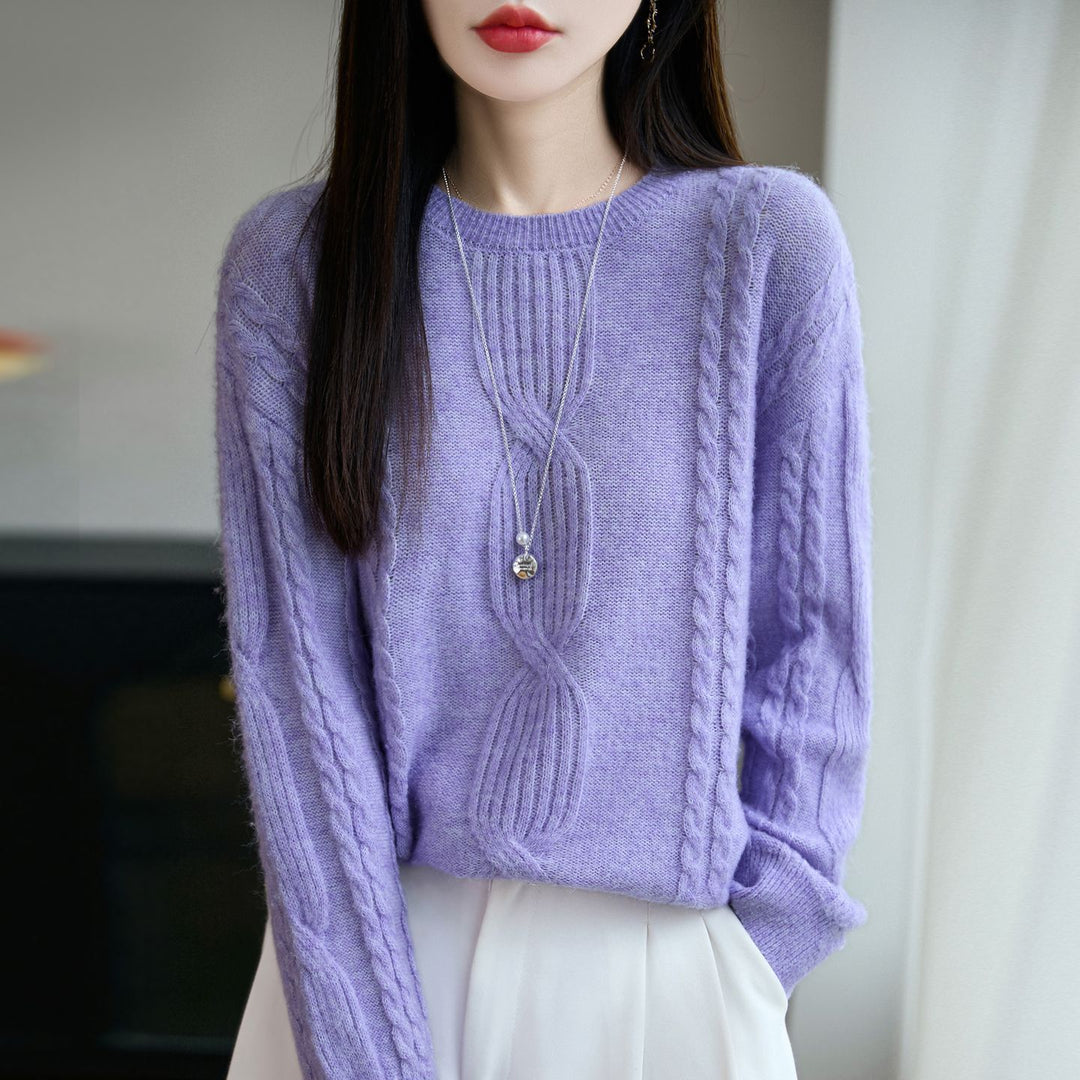 Pull en tricot pour femmes avec motif en cable unique et col rond Chic & Stil