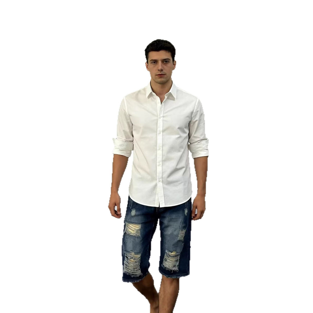Men's casual destroyed denim shorts with frayed hems and wide legs Lune London