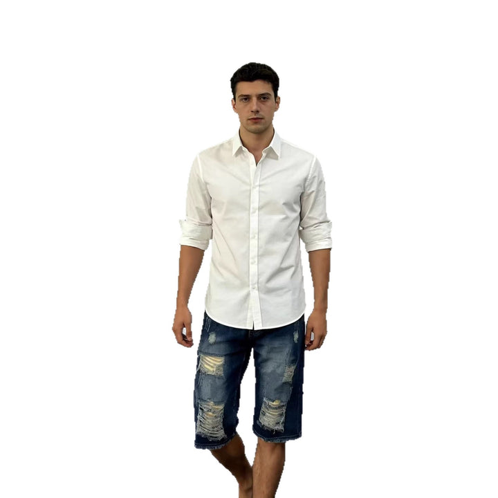 Men's casual destroyed denim shorts with frayed hems and wide legs Lune London