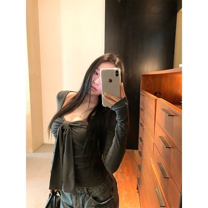 Women's Elegant Long Sleeve Top with Knot Detail