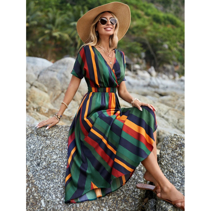 Striped maxi dress for women with adjustable waist Lune London