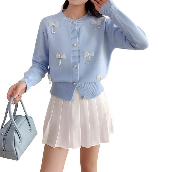 Knitted jacket for women with lace embellishments and button details Lune London