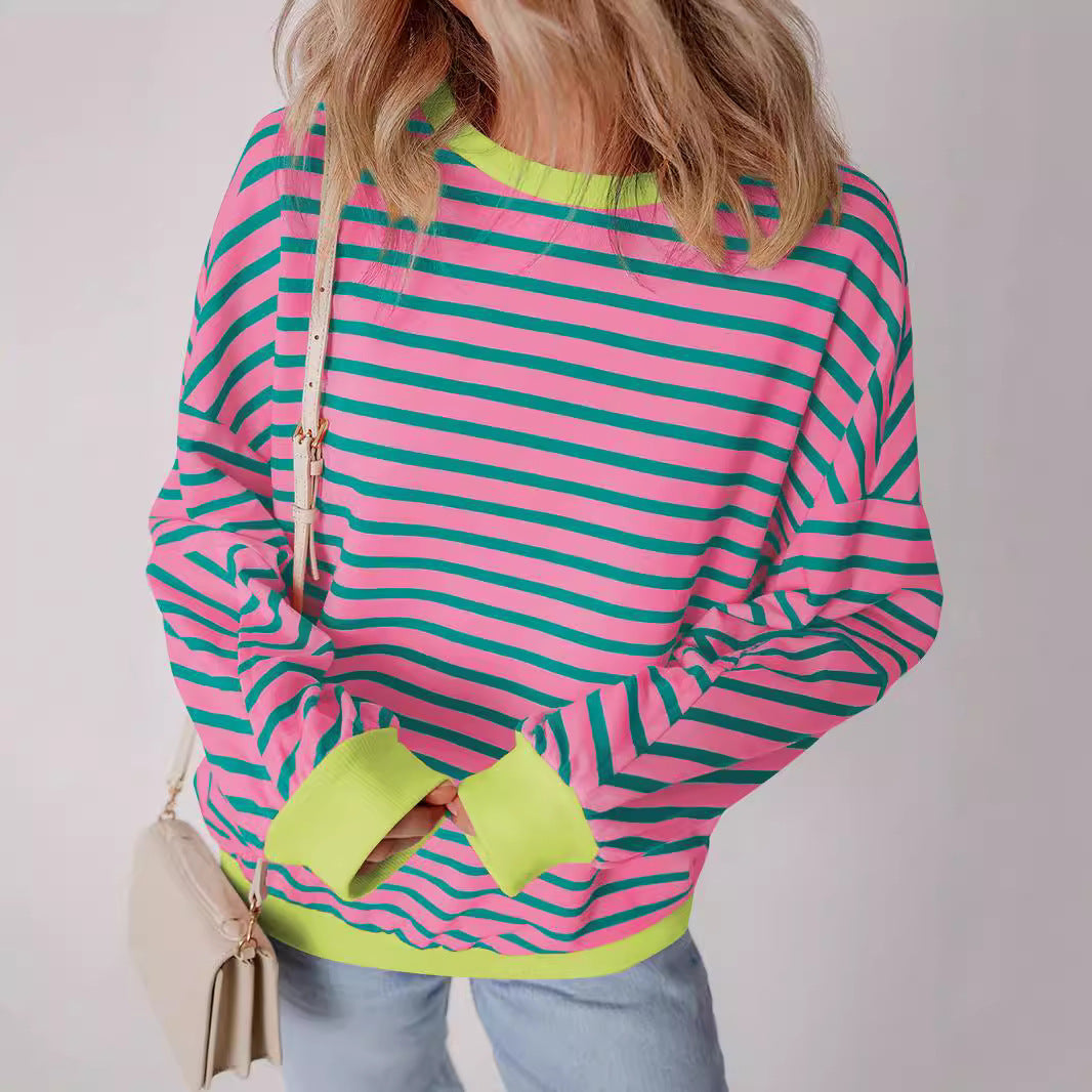 Women's Casual Striped Sweatshirt with Boxy Cut and Contrasting Finishes Lune London