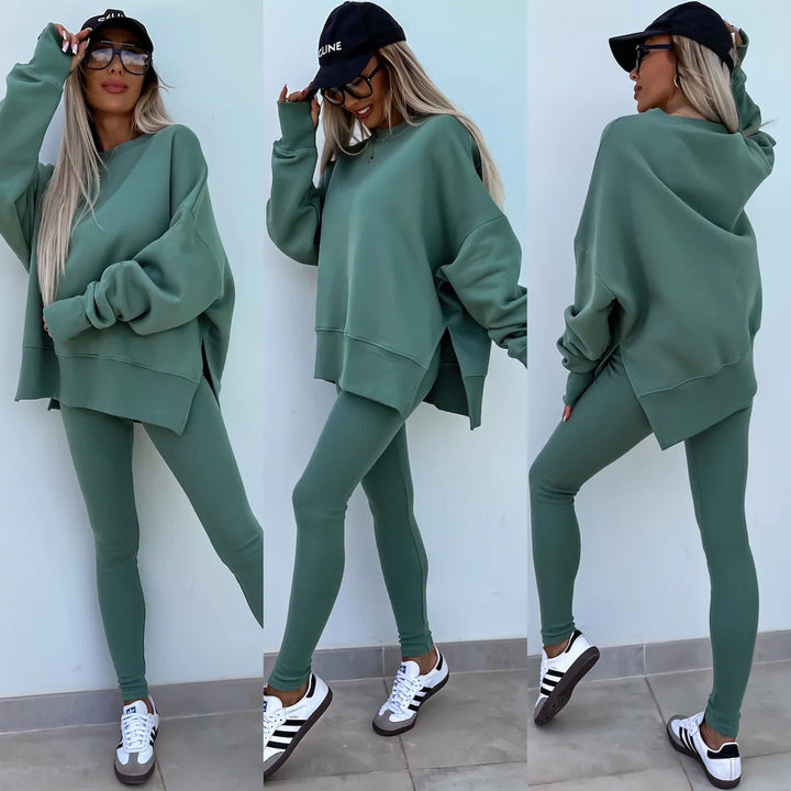 Ladies Oversized Casual Sweatshirt and Chic Leggings Set