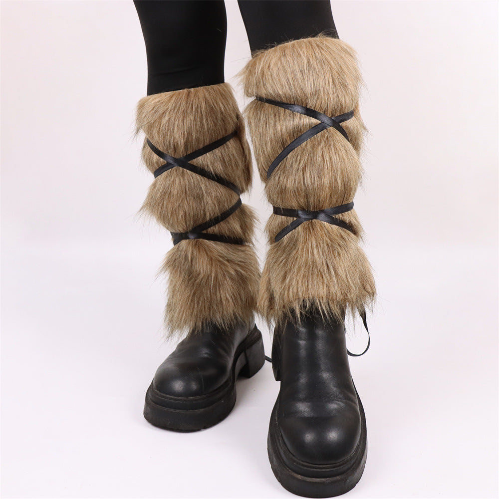 Faux fur tights for women with straps Lune London