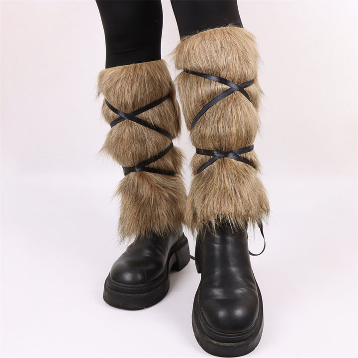 Faux fur tights for women with straps Lune London