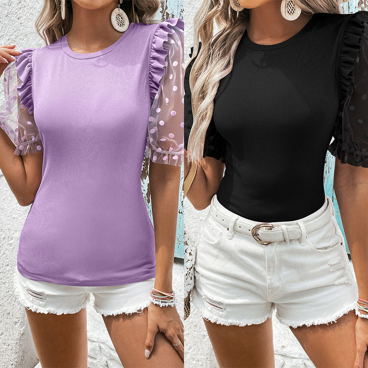 Women's trendy top with transparent puff sleeves and ruffle details Lune London