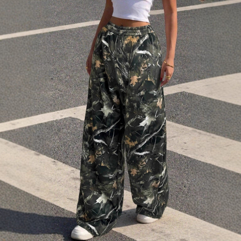 Women Wide Printed Pants with Elastic Waist Lune London