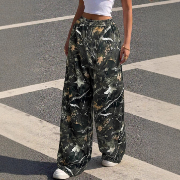 Women Wide Printed Pants with Elastic Waist Lune London