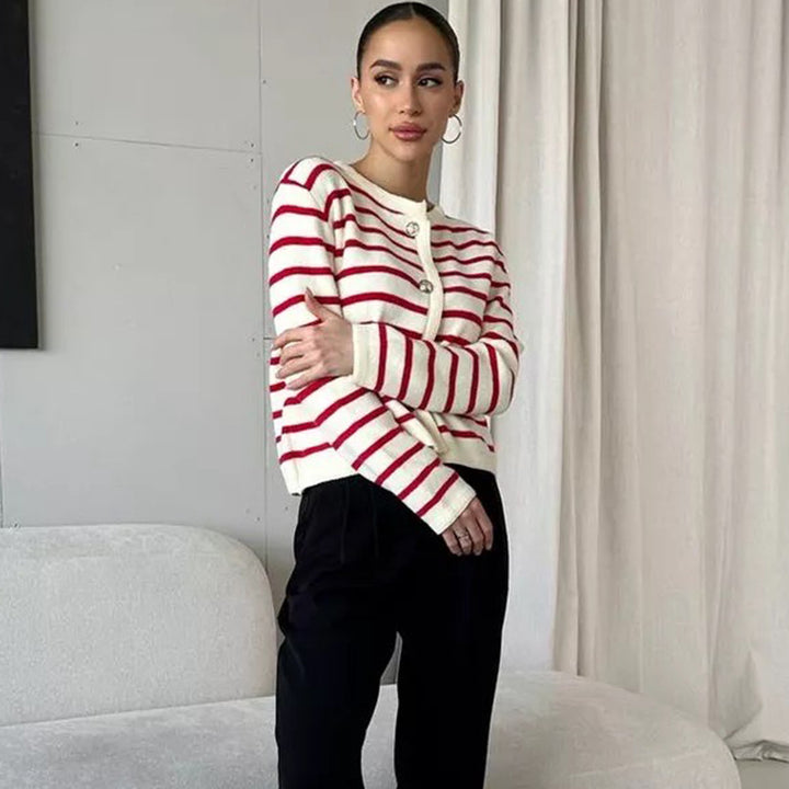 Fashionable striped women's cardigan with button details and soft material Lune London