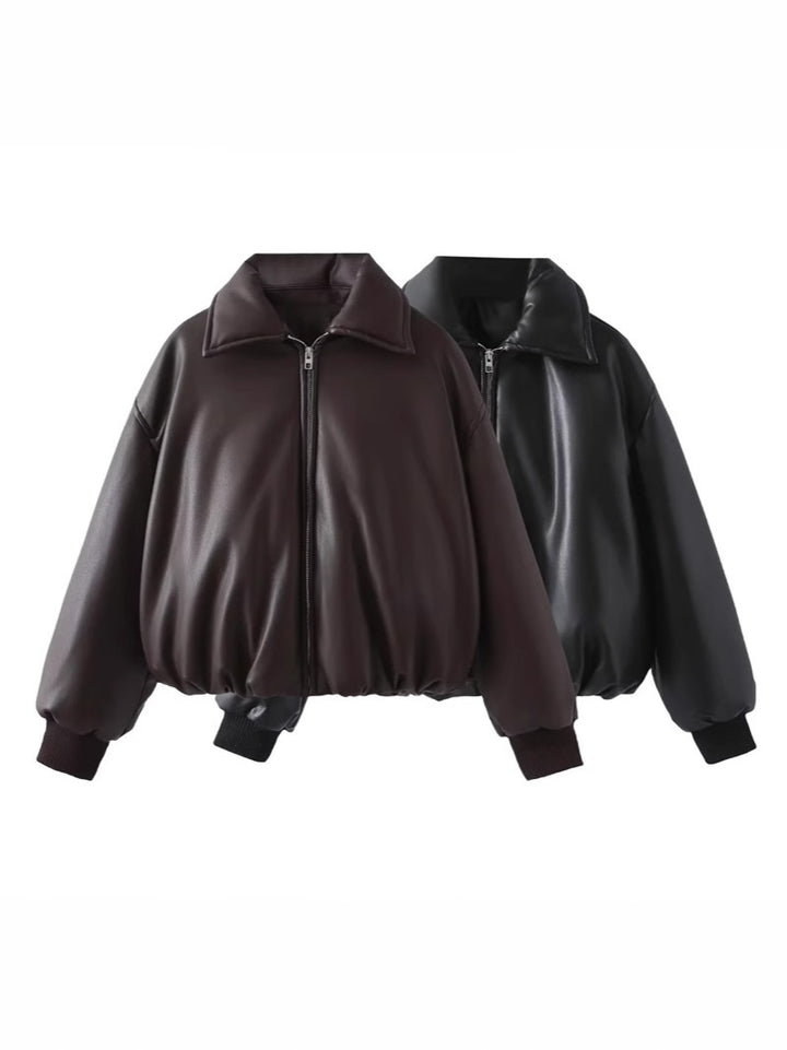 Casual faux leather jacket for women with a loose fit and practical pockets Lune London
