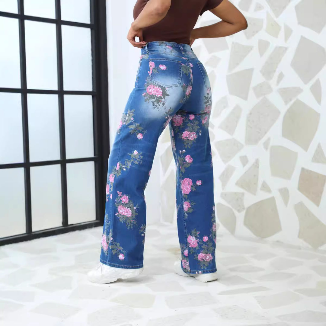 Floral wide-leg jeans for women with a trendy high-waisted design Lune London
