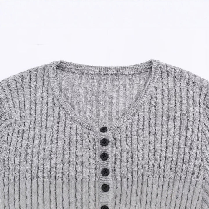 Long sleeve women's t-shirt with ribbed structured design and button details Lune London