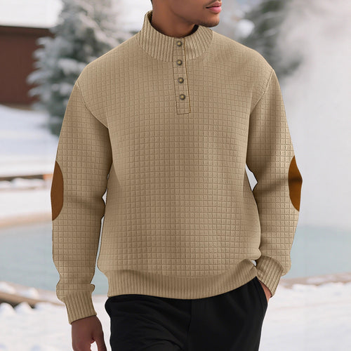 Modern high collar sweater for men with textured design and leather applications Lune London