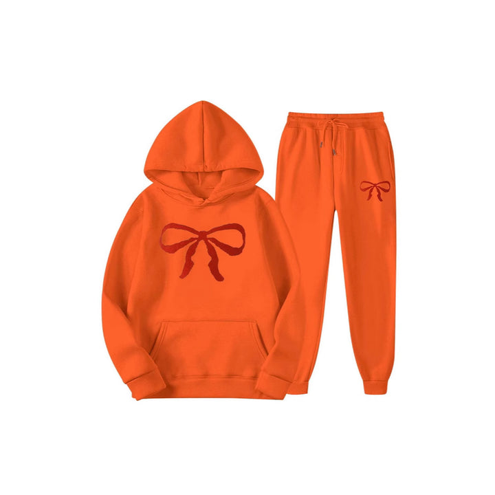 Women's hooded sweat suit with creative bow motif and comfortable fit Chic & Stil