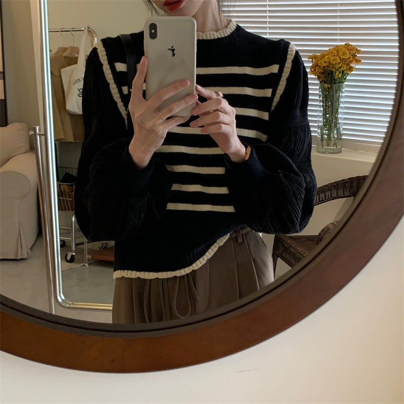 Pull rayé pour femmes avec manches bouffantes et détails côtelés Chic & Stil