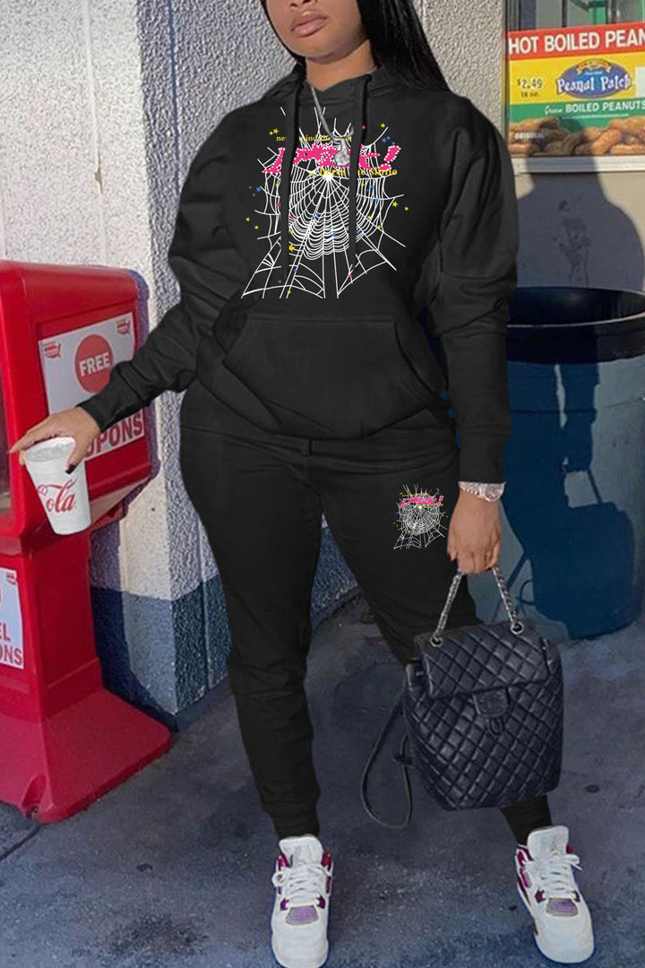 Women's hoodie and jogger pants set with a unique spiderweb design Lune London