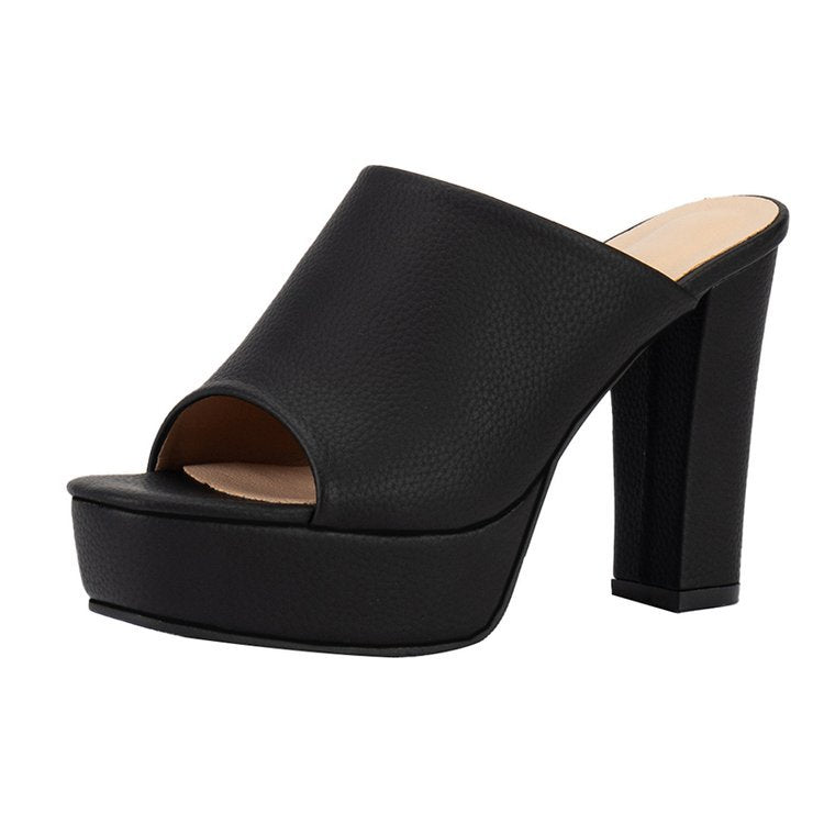 Women's Platform Mules with Open Toe Area and Stylish Block Heel Lune London