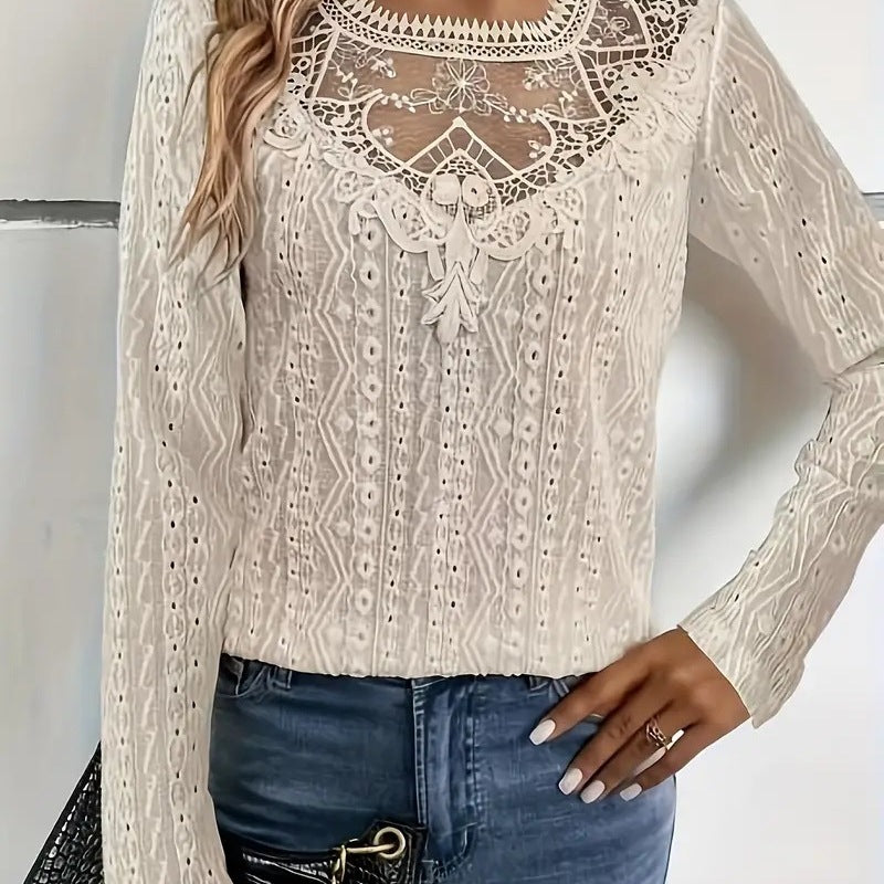 Elegant blouse for women with lace inserts and a detailed hole pattern Lune London