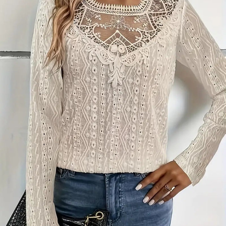 Elegant blouse for women with lace inserts and a detailed hole pattern Lune London
