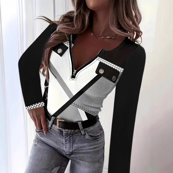 Women's elegant top with zipper and decorative belt Lune London