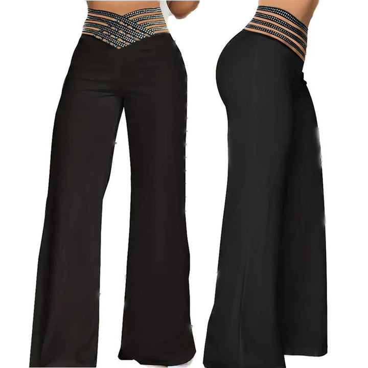 Elegant ladies high-waisted palazzo jeans with trendy woven pattern Lune London