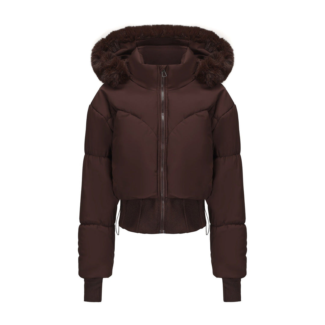 Women's Cropped Down Jacket with Removable Hood and Faux Fur Trim Lune London
