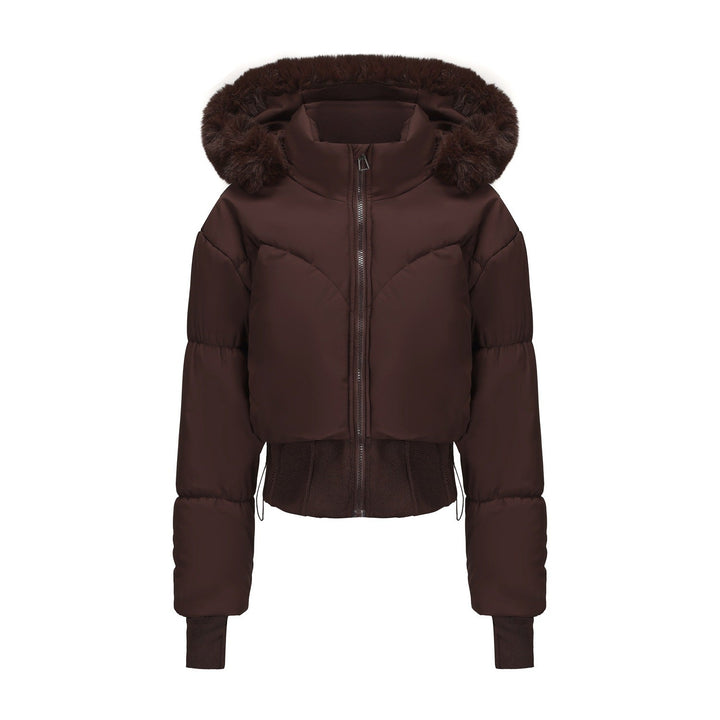 Women's Cropped Down Jacket with Removable Hood and Faux Fur Trim Lune London
