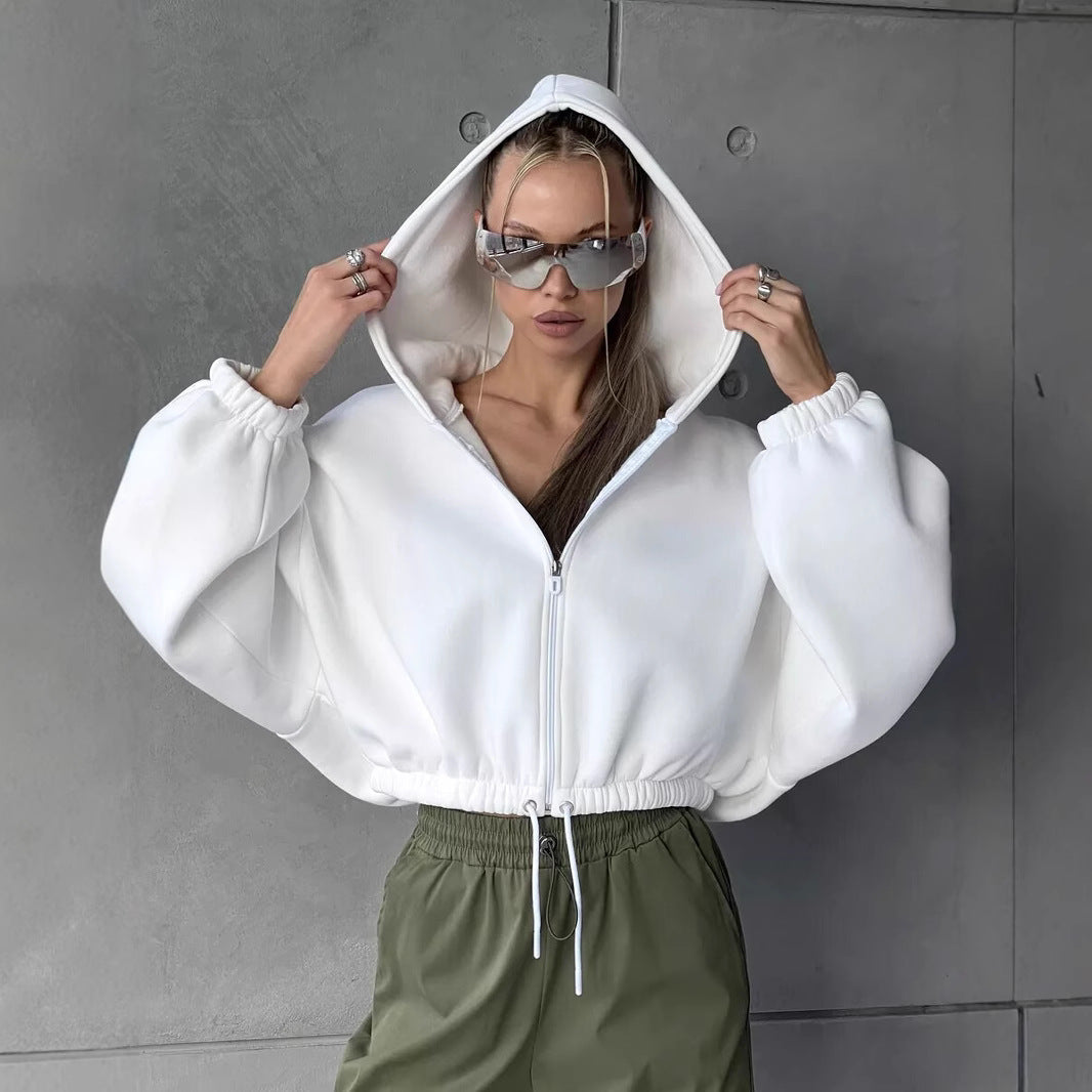 Ladies cropped hoodie with voluminous sleeves Lune London