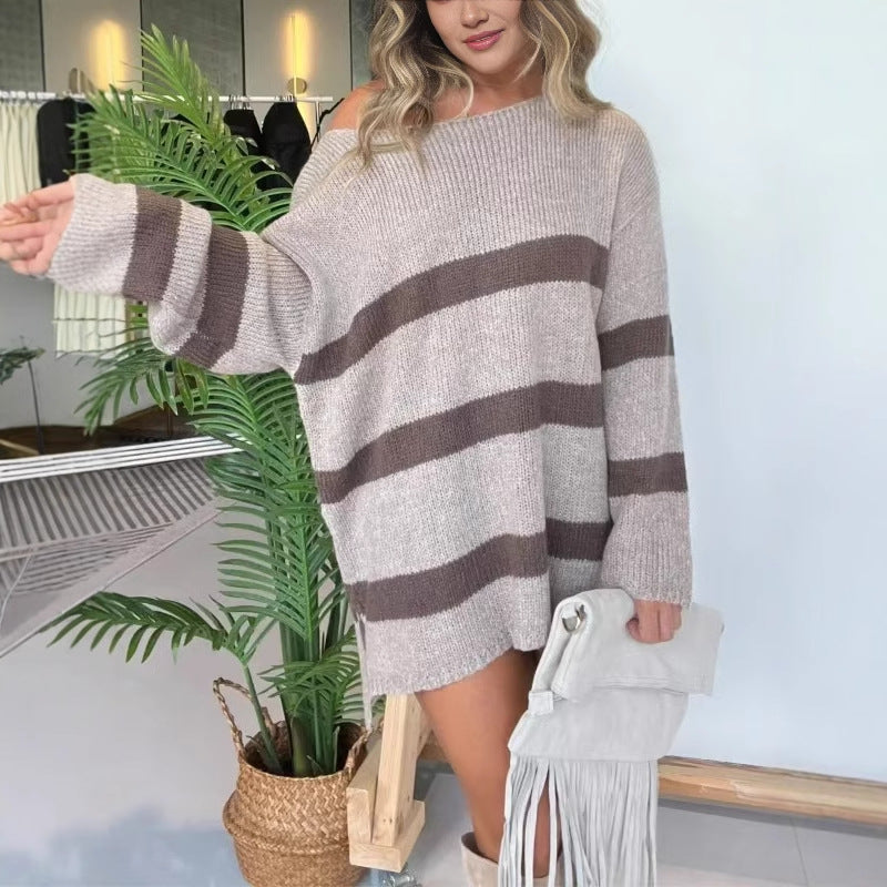 Ladies Large wool sweater with a loose fit and trendy stripe pattern Lune London