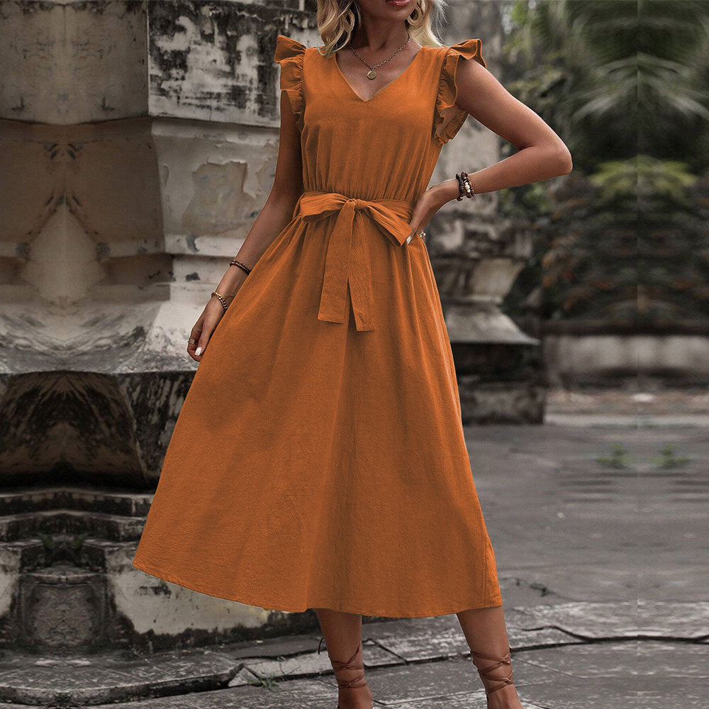 Robe maxi femme avec décolleté en V et ceinture à la taille Chic & Stil