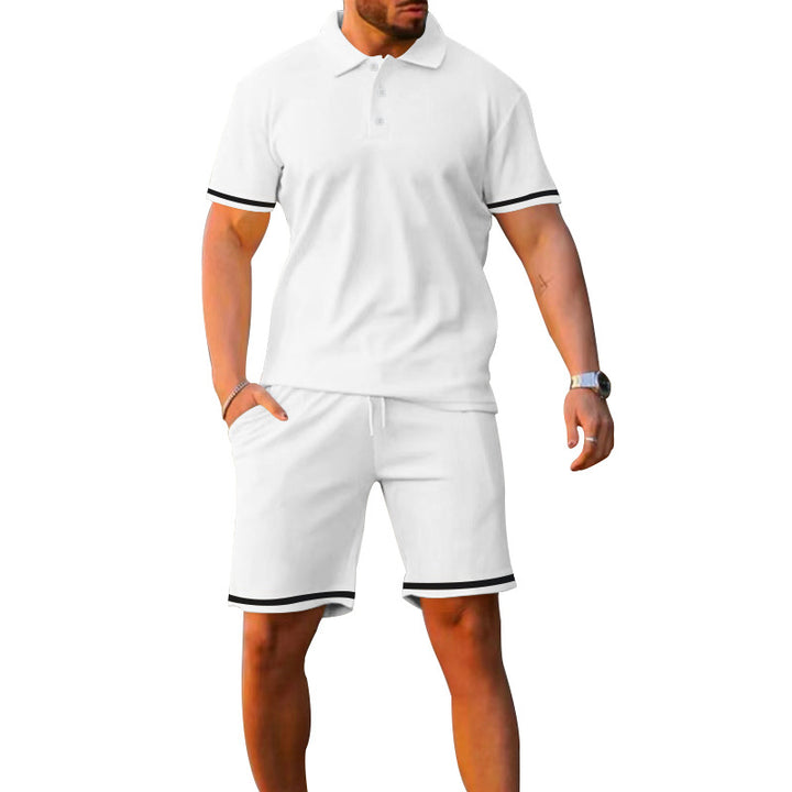 Lune London men's sporty polo and shorts set with contrasting stripes