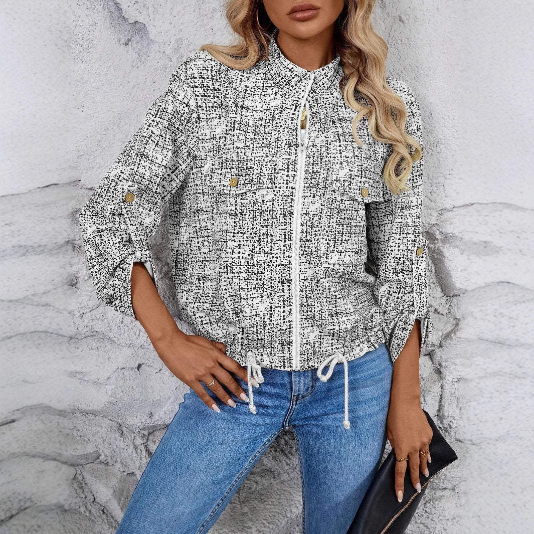 Fashion women's jacket with structured pattern and practical details Lune London