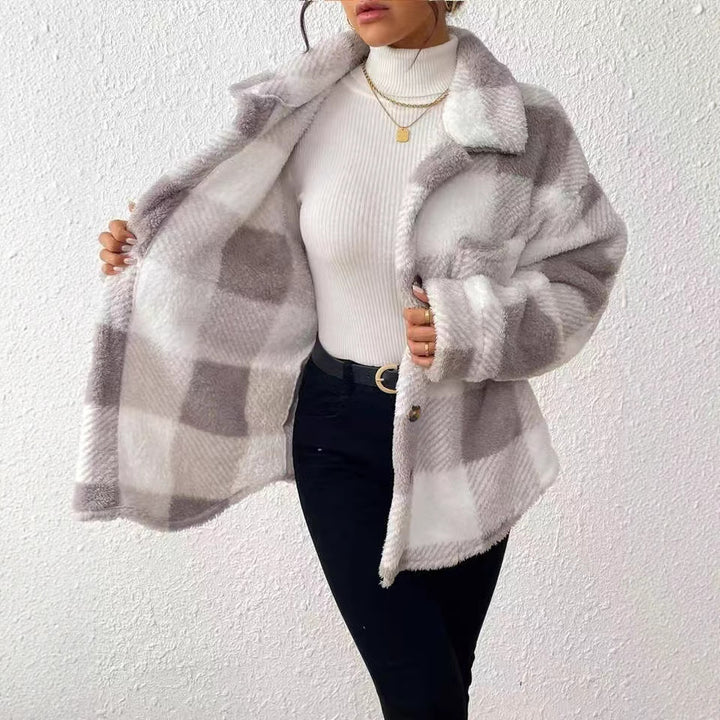 Plaid plush jacket for women Lune London
