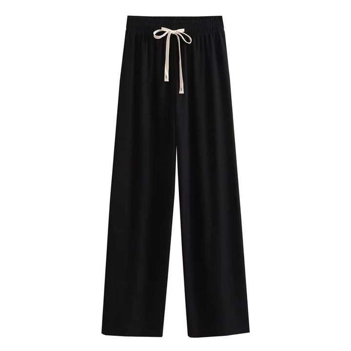 Wide palazzo pants for ladies with elastic waistband and decorative cord Lune London
