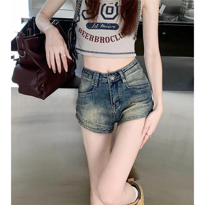 Women's High-Waist Denim Shorts with Fringes