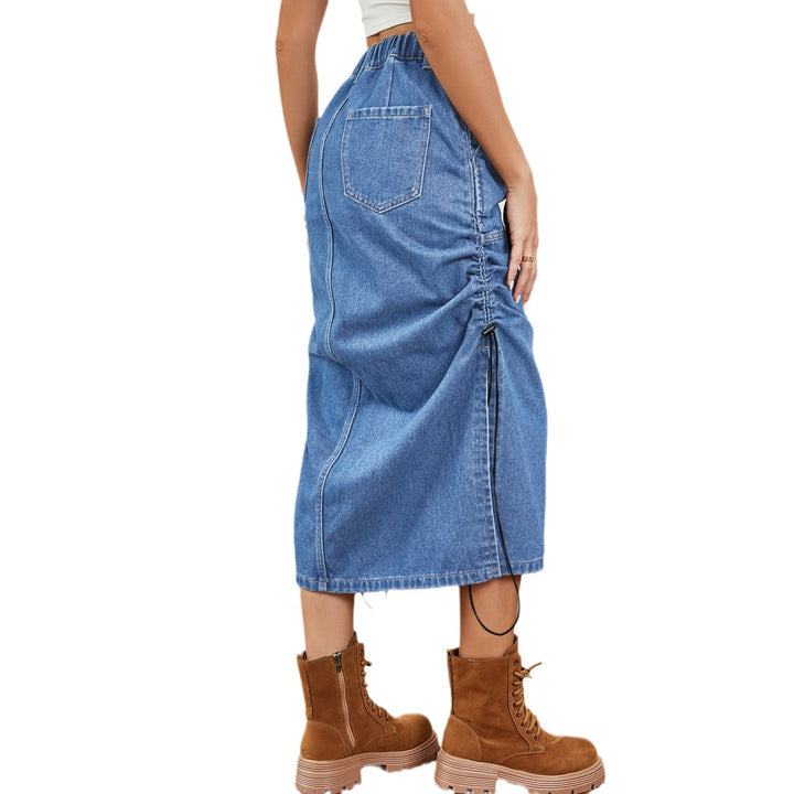 Midi skirt for ladies with elastic waist, side slits and gathers Lune London
