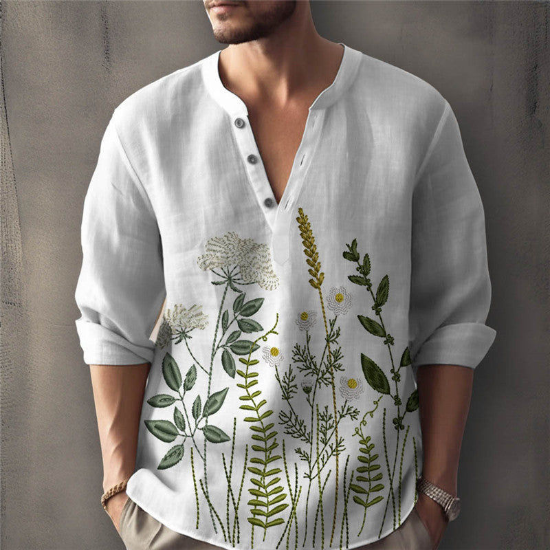 Elegant shirt for men embroidered with flowers Lune London