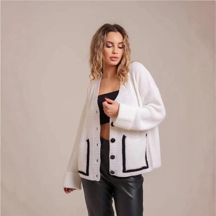 Knitted jacket for women with large collar and pockets Lune London