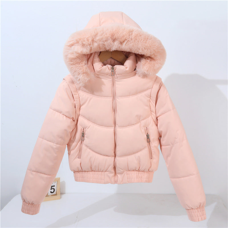 Short quilted jacket for women with removable hood and luxurious faux fur collar Lune London